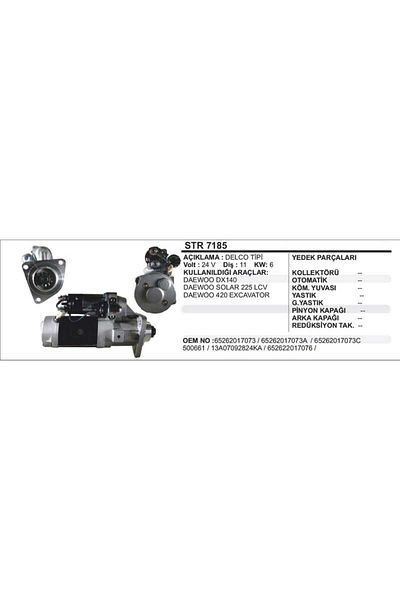 REMARK 24v Starter Motor Delco Type 38m 11 Teeth 6 Kw (3 EARS) L