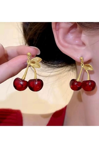 monalisatoka Kadın Gold Twin Cherry Kiraz Küpe