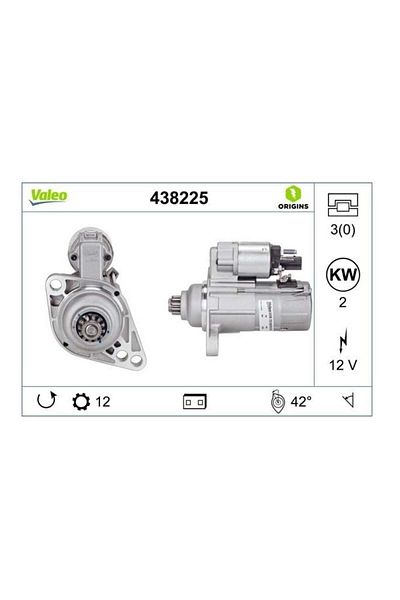VALEO 12v Starter Motor 12 Teeth 2 Kw Reverse Audi-seat-skoda-vw 1.6 Tdi/2.0 Tdi