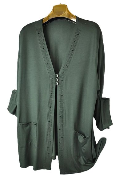 elma abone Large Size Combed Cotton Short Jewelled Cardigan