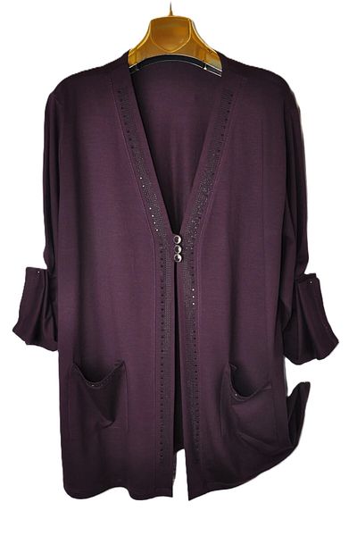 elma abone Large Size - Stone Detailed Combed Cotton Short Cardigan