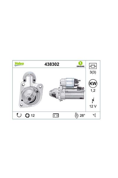 VALEO 12v Starter Motor 12 Teeth 1.2 Kw for Ford Ford Focus/kuga/c-max-volvo S60/s80/v40/v70 (START-STOP)