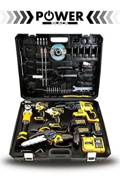POWER BLACK Profesyonl 6 Lı Set Şarjlı Hilti Şarjlı Taşlama Şarjlı Darbeli Matkap Dal Budama Makası Ve Testeresi