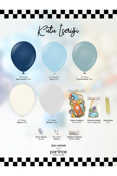 partince Classic Cars Concept Mini Birthday Balloon Chain Σετ Αλυσίδα με θέμα το αυτοκίνητο
