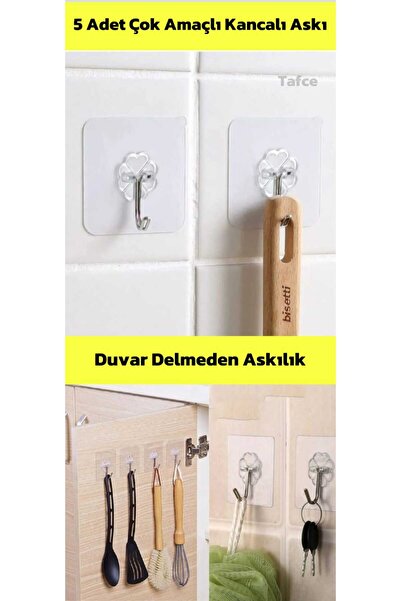 tafce Kendinden Yapışkanlı Kancalı Mutfak Banyo Askısı Şeffaf 5 Adet