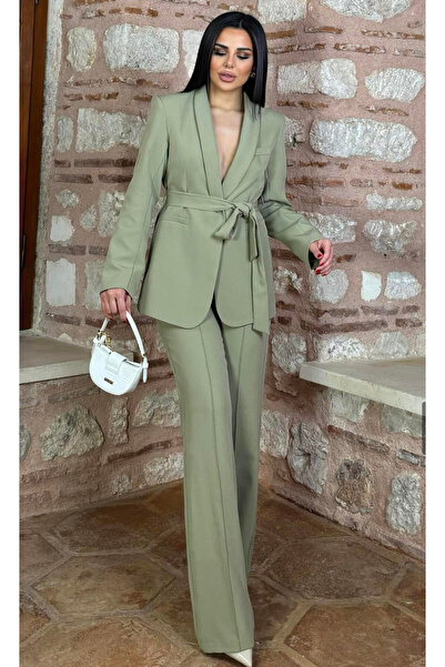 pembekurdelem Khaki Women's Belted Jacket and Trousers Set