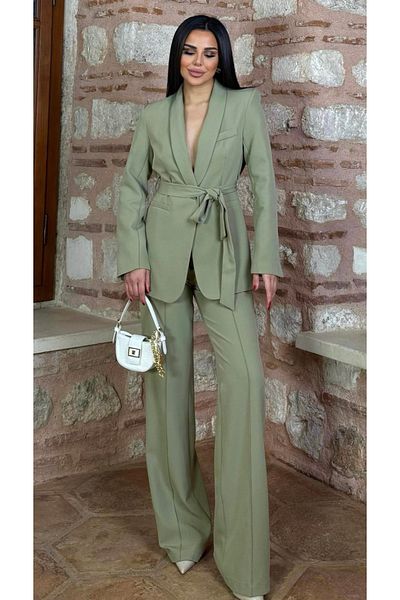 pembekurdelem Khaki Women's Belted Jacket and Trousers Set