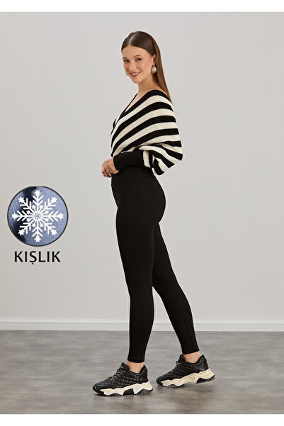 umtlifes Schwarze Winter-Thermo-Leggings für Damen