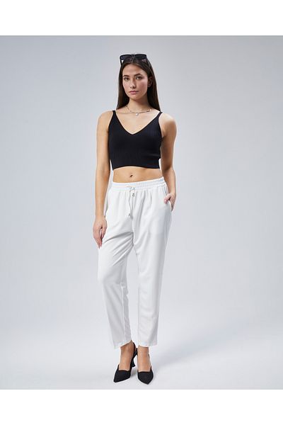 ADEL MODA Elastic Waist Crepe Trousers