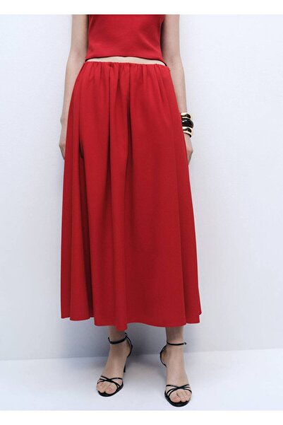MANGO Woman Beli büzgülü uzun etek