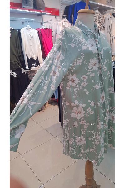 MODA Polo Live Flower Print Water Green Shirt Tunic