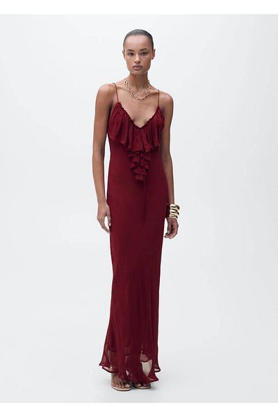 MANGO Woman Rochie din sifon cu detaliu volan