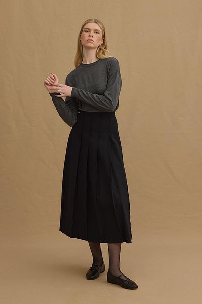 Fahhar Плисирана детайлна пола черна