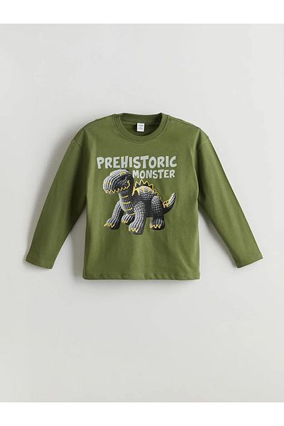 LC Waikiki Lcw Kids Green Dinosaur Printed Boys' T-Shirt and Shorts 2-Pack