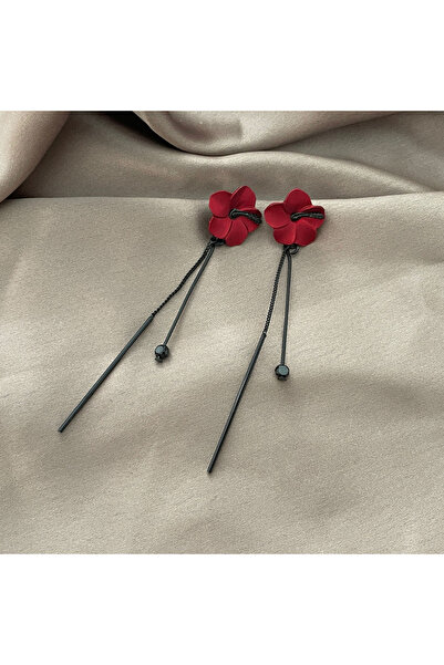 Choice ZT233-Red 2PC women's fashion creative long tassel flower earrings ear...