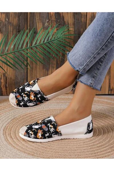 ARDSU Women's Cartoon Flower Patterned Linen Soft Sole Fabric Shoes