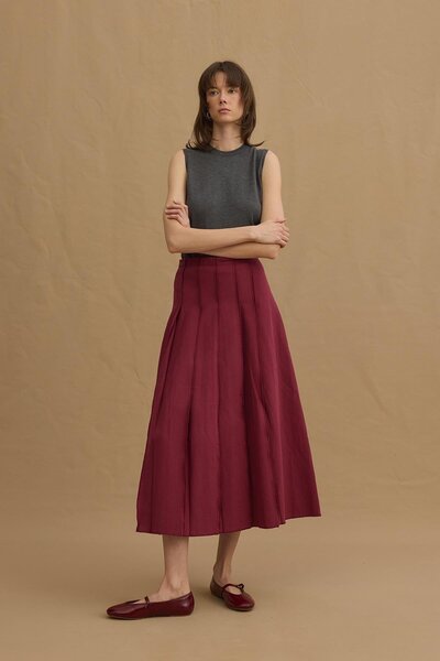 Fahhar Pleated Detailed Skirt Burgundy