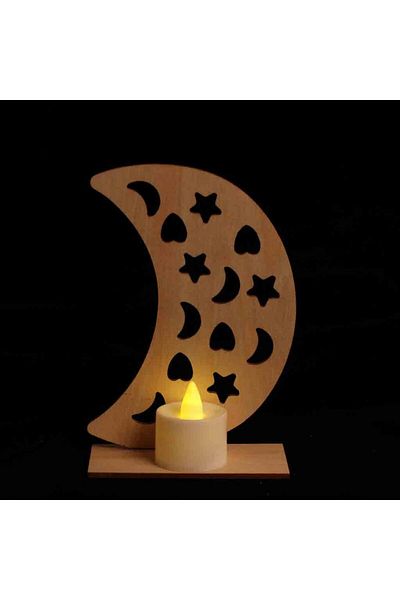Generic ديكور احتفالات رمضان بلون الخشب الطبيعي، شمعة الكترونية خشبية، زينة رمضان