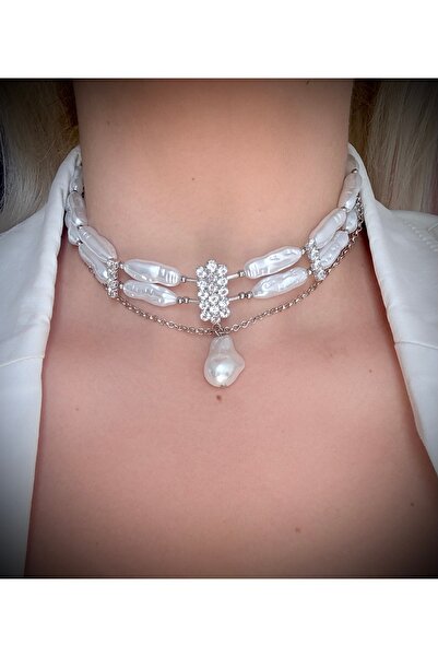 GM TAKI قلادة اللؤلؤ مع قلادة حجر الراين تصميم أنيق قلادة المرأة