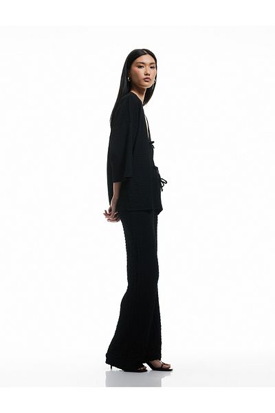 Koton Textured Wide Straight Leg Trousers with Tie Waist