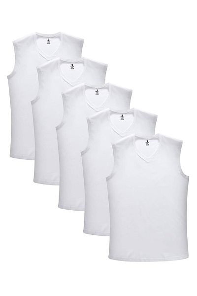 tambattal 5 Pcs Plus Size V Neck Zero Sleeve Undershirt Tank Top