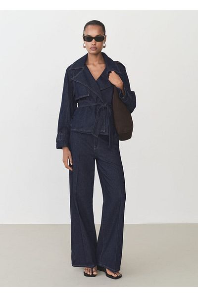 MANGO Woman Pantaloni evazați cu talie înaltă