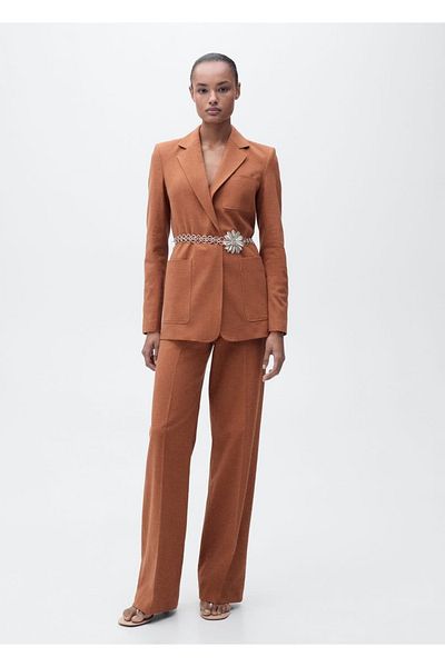 MANGO Woman Cotton and Linen Blended Fabric Pants