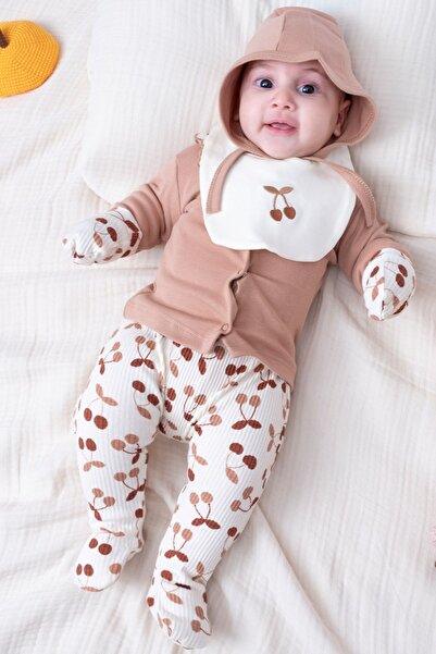 Minytrendy Yenidoğan Kız Bebek 5 Parça Çiçek Desenli Boneli Hastane Çıkış Tak...