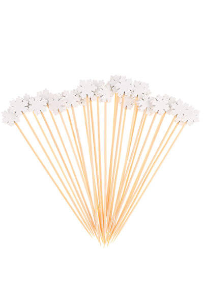 adin tasarım Kar Tanesi Yılbaşı Kürdan 50 Adet Beyaz 12 cm Muffin Cupcake Pas...