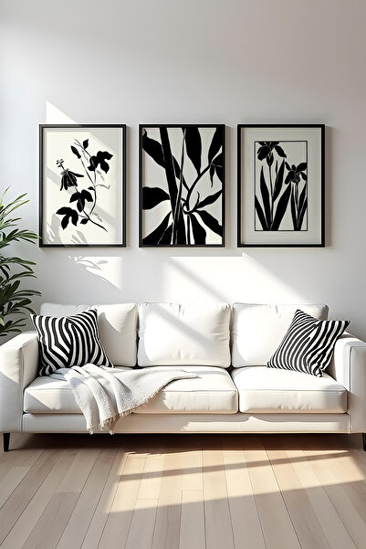 huhuli Ahşap Siyah Çerçeveli 3 Parça Set Tablo huhu482