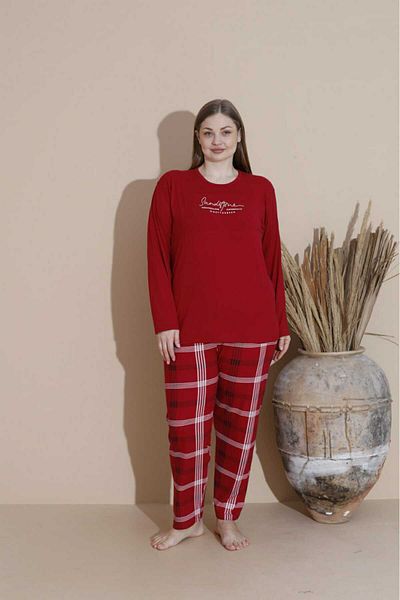 Temporium Women's Plus Size Curve Milan Fabric Printed Pattern Long Sleeve Bamboo Pajamas Set