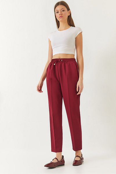 Bianco Lucci Women's Elastic Waist Tied Double Pocket Carrot Cut Trousers 80178 60271079