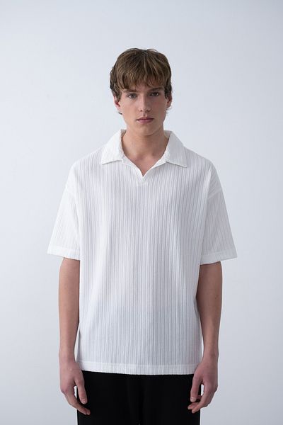 İLKCET MODA Ανδρικό μπλουζάκι με λαιμόκοψη V Oversize με ραβδώσεις
