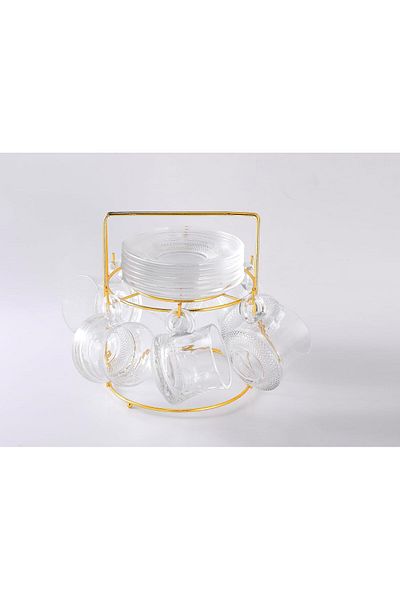 ORCHID 12PCS GLASS CUP & SAUCER SET 160ML WITH STAND