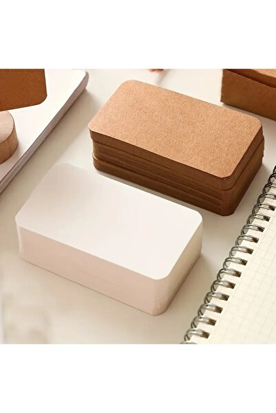 Örün Matbaa 50/50 Adet 350 gr Oval Kesim  Beyaz / Kraft Kart 5,2x8,4cm Boş Selefonsuz Flashcard Kartvizit