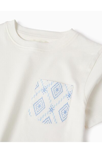 Ziddy Cotton T-shirt with Pocket for Boys, White
