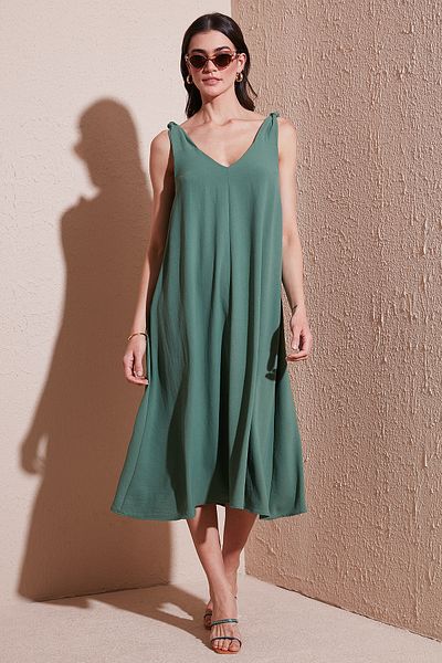 Lela ΦΟΡΕΜΑ Βασικό Φόρεμα Oversize Fit V-Neck Midi Length 6788688