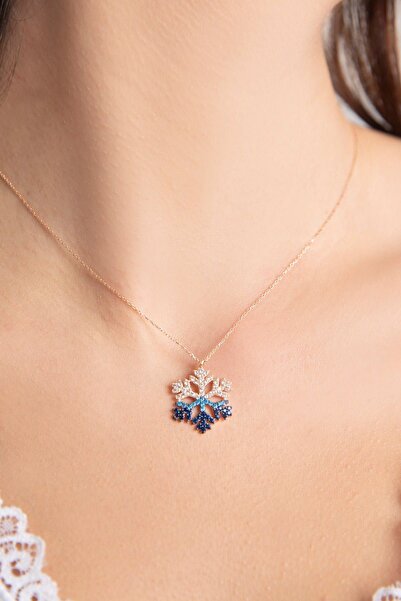 Genel Markalar Rodyumlu Renkli Zirkon Taşlı Kar Tanesi Kolye