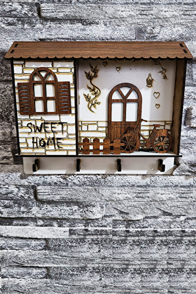 Wooden House Keychain Patio Wall Ornament Key Hanger