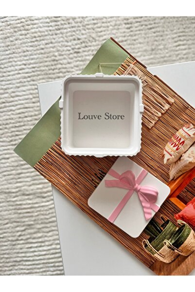 Louve Store Dekoratif   Pembe Fiyonk Detaylı Kapaklı Kare Kutu , Takı Organizeri , Takı Kutusu