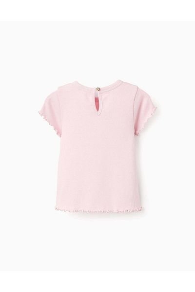 Ziddy Ribbed T-shirt with Wavy Finish for Baby Girls, Pink