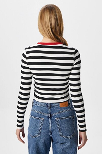 Ritnice Women's Good Red Printed Cotton Black White Striped Blouse