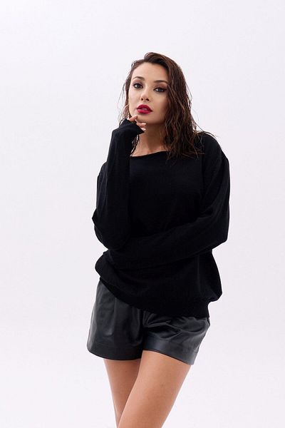 Simala Women's Black 4216 Knitwear Plain Casual Sweater-Black