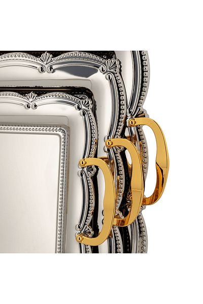 ALSAIF 3-pieces Serving Tray Set, Modern And Elegant Design That Adds Touch To Any Space, Nickel/gold