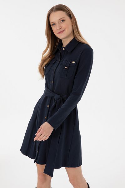 U.S. Polo Assn. Rochie tricotată cămașă bleumarin pentru femei 50292423 -vr033