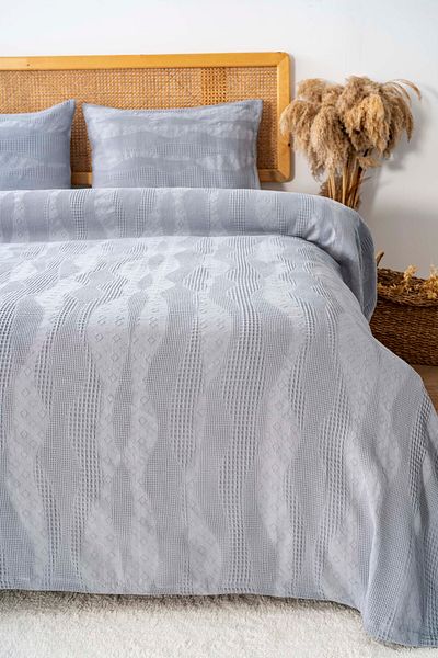 Rivaİstanbul Agata Gray Double Pique Set 3 Piece Sleep & Dowry Set 100% Cotton