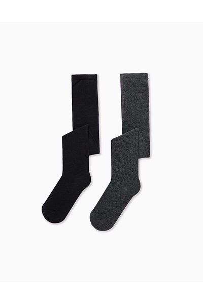 Ziddy Pack of 2 Tights for Girls, Black/Grey