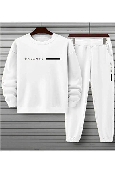 GBRO Unisex Balance Written Crew Neck Sweatshirt Sweatpants Cotton Set