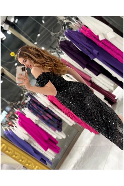 ADASTYLE Sequin Degaje Neckline, Evening Dress