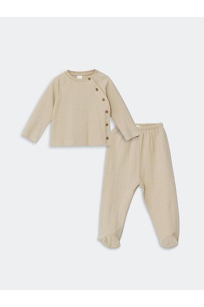 LC Waikiki Crew Neck Long Sleeve Baby Boy Cardigan and Pants 2-Piece Set (W4)